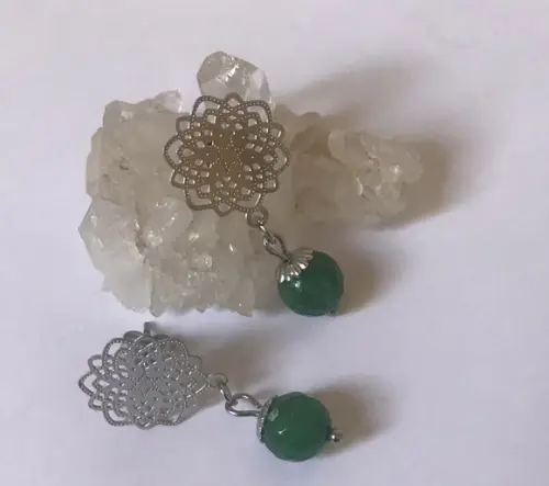 Brinco Aço Inox Com Jade Esmeralda Facetada