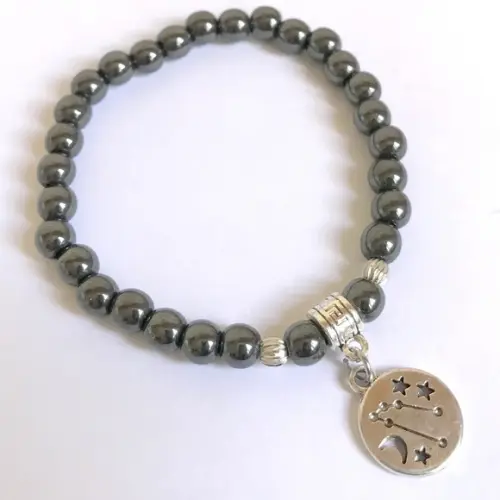 Pulseira Hematita Pingente Mapa Signos Zodiaco