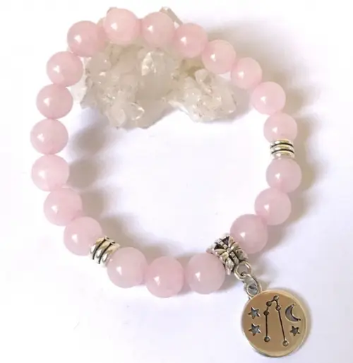 Pulseira Quartzo Rosa Pingente Mapa Signos Zodiaco