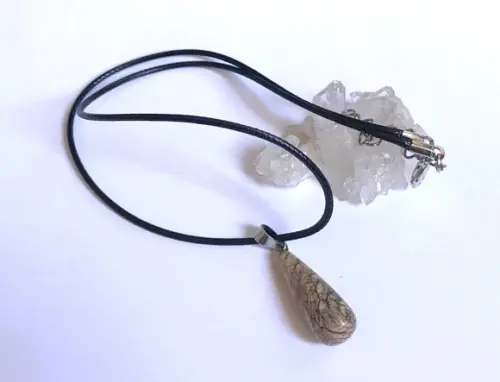 Cordão Colar com Pingente Gota de Jaspe Tons Terra
