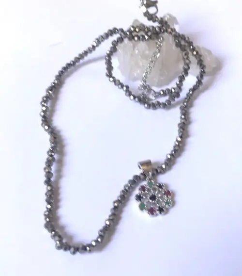 Choker Cristal Ab 2 mm e Pingente com Multi Gemas