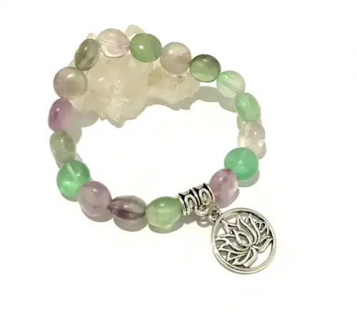 Pulseira Ajustável fluorita e flor de lotus