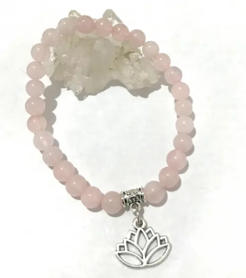 Pulseira Japamala 27 Contas Quartzo Rosa e Flor de Lotus