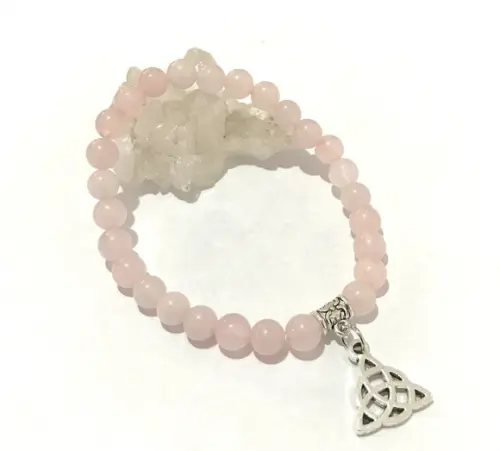 Pulseira Japamala 27 Contas Quartzo Rosa e Triquetra