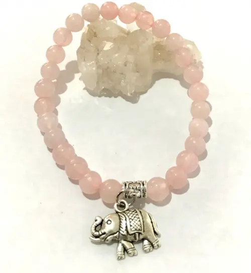 Pulseira Japamala 27 Contas Quartzo Rosa e Elefante
