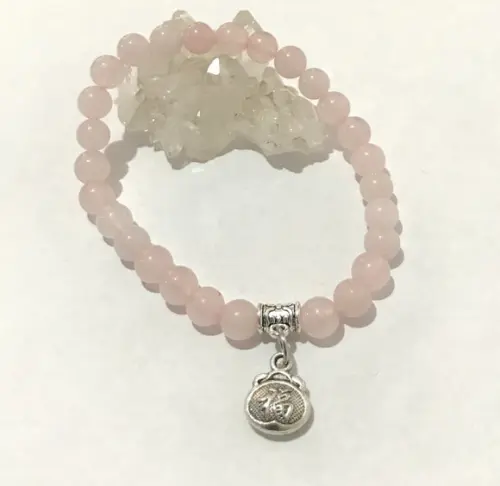 Pulseira Japamala 27 Contas Quartzo Rosa e Saquinho da Sorte