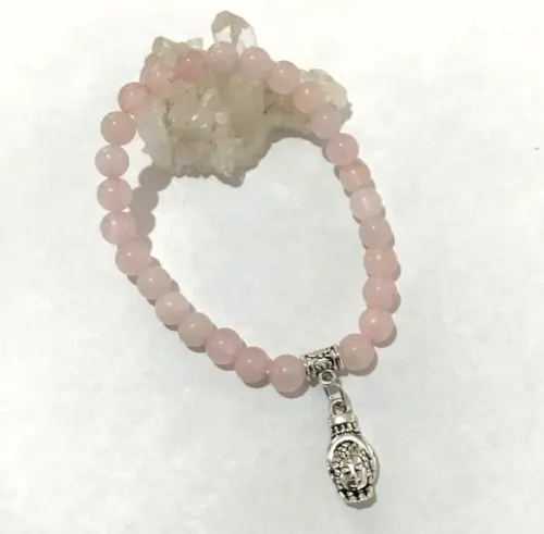 Pulseira Japamala 27 contas Quartzo rosa e mão de buda