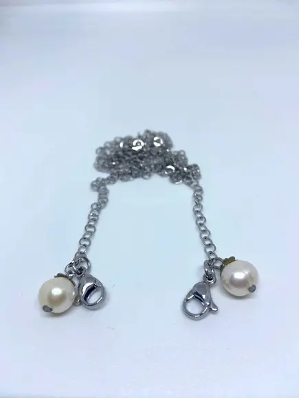 Salva Máscara , Cordão Colar em Aço Inox e Pérolas
