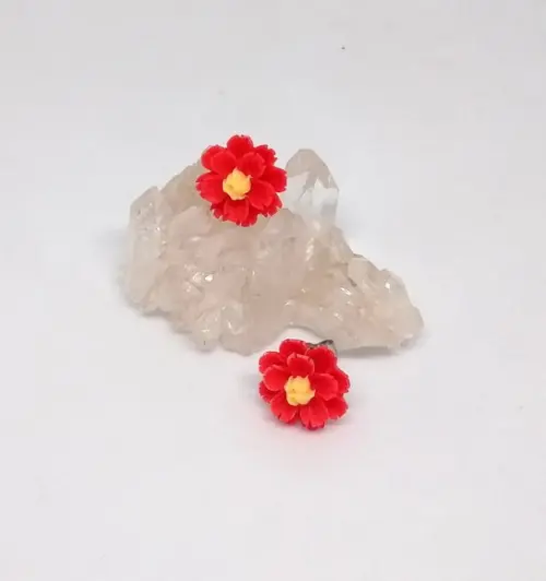 Brinco flor vermelha e aço inox