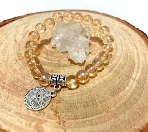 Pulseira Japamala 21 Contas Murano Ambar e Olho Horus