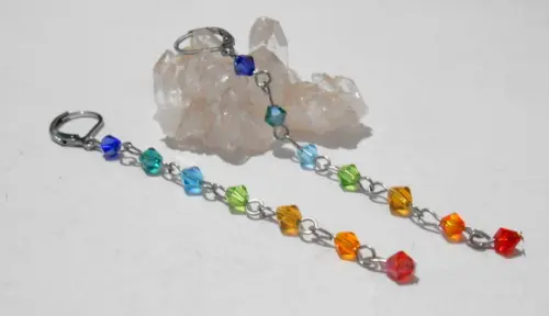 Brinco 7 Chakras com Cristais e Aço Inox