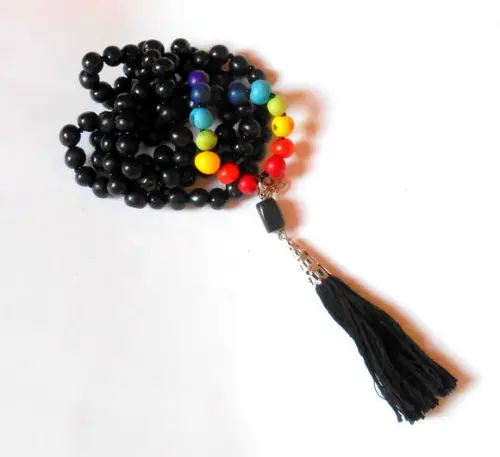 Japamala 108 contas Açai negro7 chakras