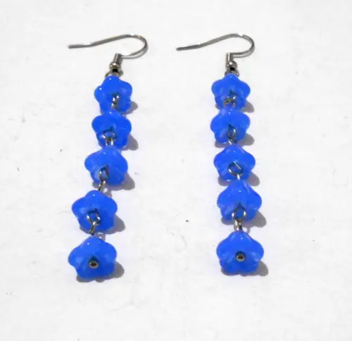 Brinco Flor azul cristal theco em aço inox
