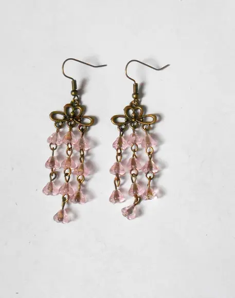 Brinco Flor Rosa Cristal Theco com Gancho Ouro Velho
