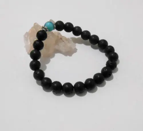Pulseira Japamala 21 contas lava vulcanica e howlita azul