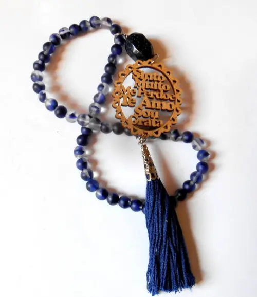 Japamala 54 contas cristal theco azul pedra estrela e hoopn