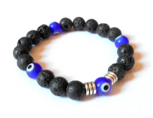 Pulseira com Lava Vulcânica e Olho Grego