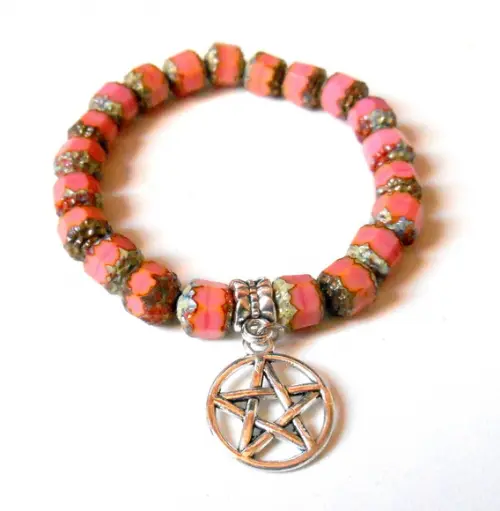 Pulseira Cristal theco rosê 21 contas e estrela de david