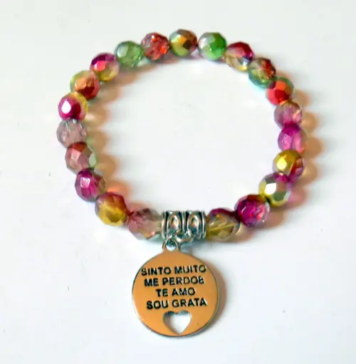 Pulseira Japamala com cristais Theco e pingente hooponopono