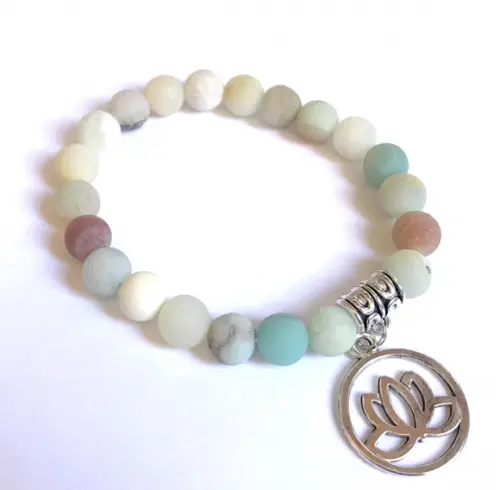 Pulseira Japamala Amazonita Fosca 21 Contas e Flor de Lotus