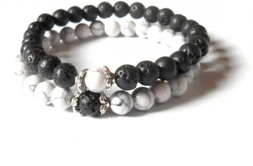 Pulseira Japamala 27 contas Howlita branca e lava kit com 2