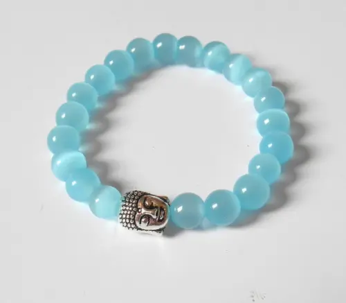 Pulseira Japamala 21 Contas Olho de Gato Azul e Buda