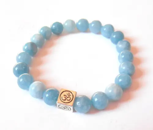 Pulseira Unissex com Agua Marinha e Simbolo Om