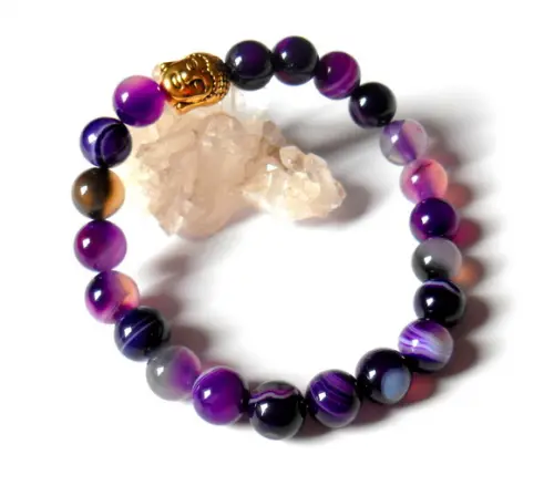 Pulseira Japamala com ágata roxa 21 contas