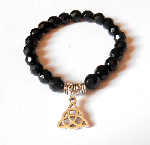 Pulseira Cristal Theco Negro 21 Contas e Triquetra