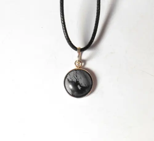 Cordão colar pingente obsidiana
