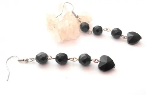 Brinco Cristal Theco Negro e Coração