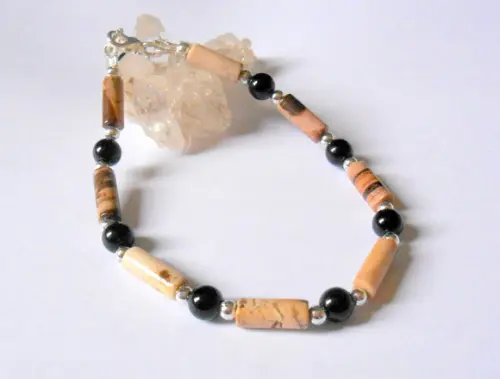 Pulseira de Jaspe rajado e ágata negra