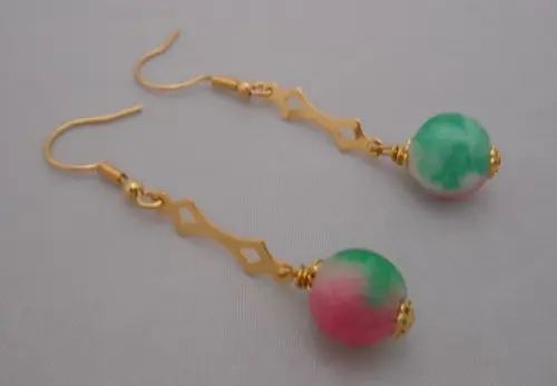 Brinco Jade Colorida Folheado a Ouro