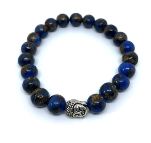Pulseira Japamala com Jaspe 21 Contas e Buda Prateado