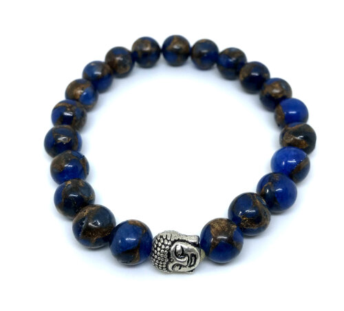 Pulseira Japamala com Jaspe 21 Contas e Buda Prateado