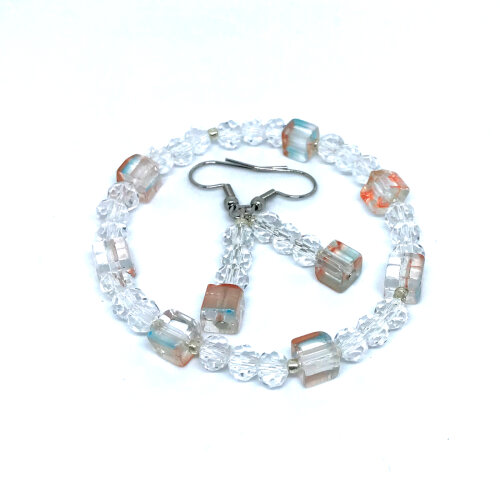 Conjunto Exclusivo de Pulseira e Brincos com Cristais Dadinho e F