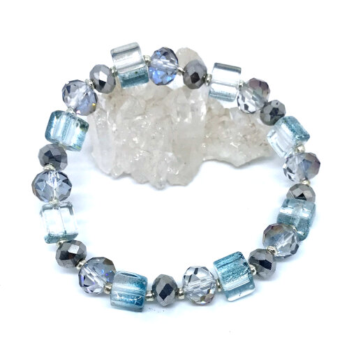 Conjunto luxo brinco e pulseira cristal boreal ( cinza azulado)
