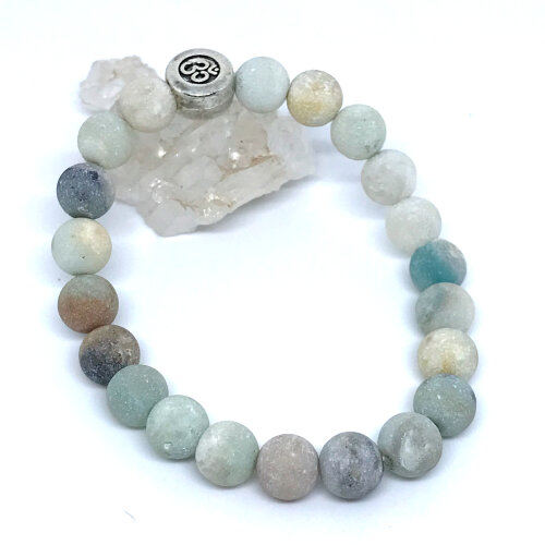 Pulseira Pedras naturais Amazonita Fosca 21 e Simbolo Om Paz e Eq