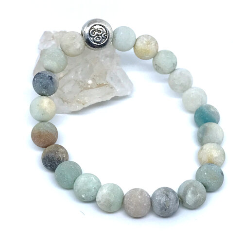 Pulseira Pedras naturais Amazonita Fosca 21 e Simbolo Om Paz e Eq