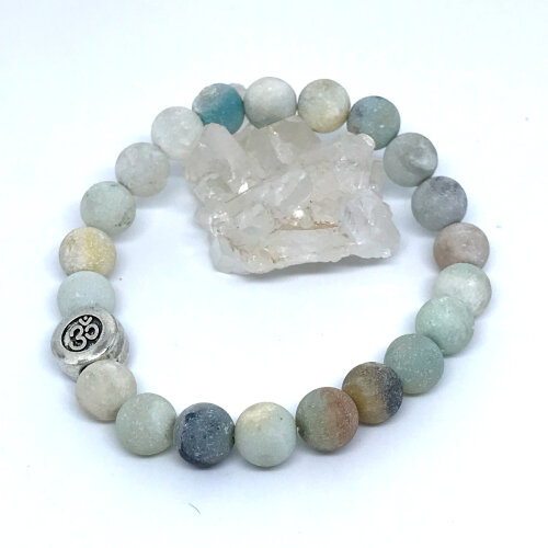 Pulseira Pedras naturais Amazonita Fosca 21 e Simbolo Om Paz e Eq