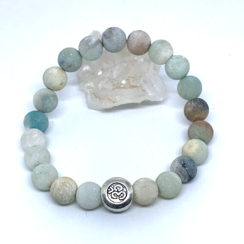 Pulseira Pedras naturais Amazonita Fosca 21 e Simbolo Om Paz e Eq