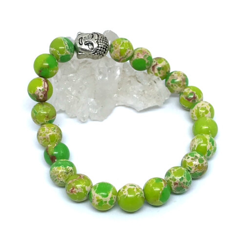 Pulseira em Jaspe Imperial Verde e Buda prateado