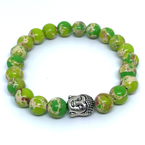 Pulseira em Jaspe Imperial Verde e Buda prateado