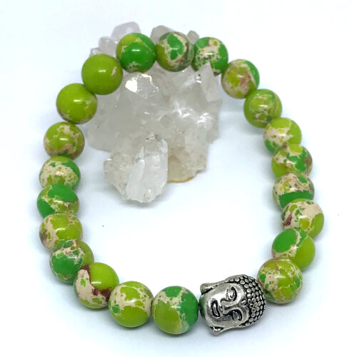 Pulseira em Jaspe Imperial Verde e Buda prateado