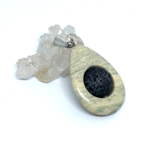 Pingente Ágata e Difusor Pessoal Aromático Pedra Vulcânica 16.0 mm