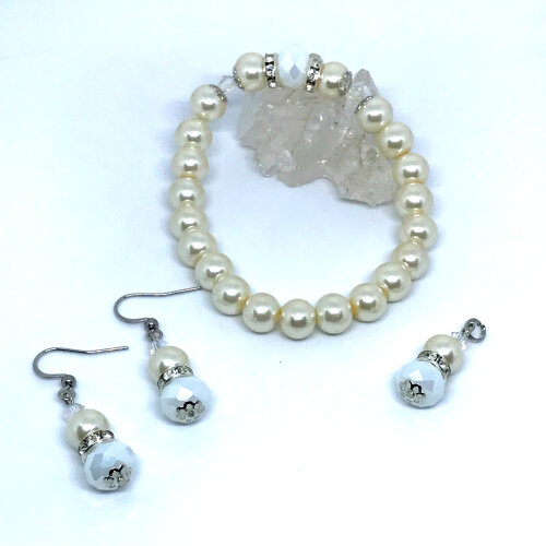 Conjunto Brilho e Elegancia Classica Perola de Vidro ,Cristal e I