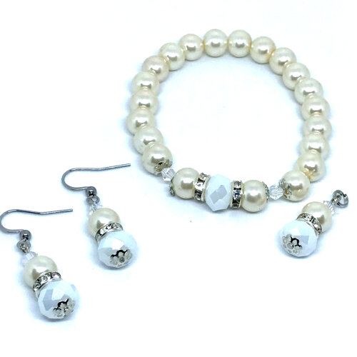 Conjunto Brilho e Elegancia Classica Perola de Vidro ,Cristal e I