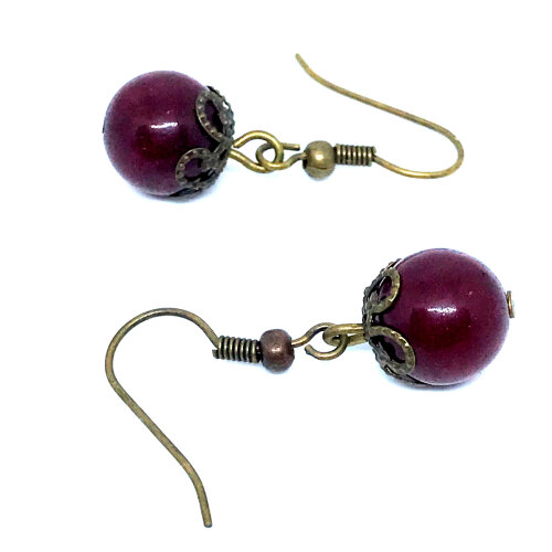 Brinco Ouro Velho com Jade Rubi Lisa 10 mm
