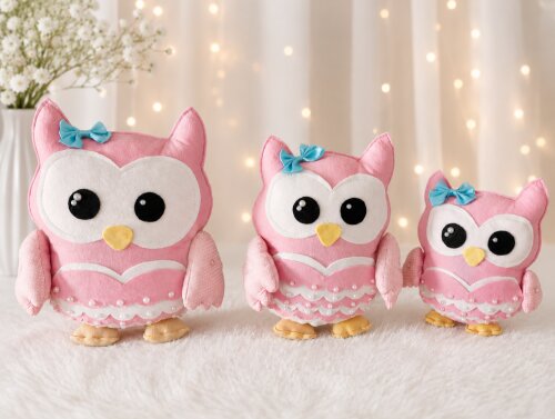 Corujinhas em feltro para quarto infantil
