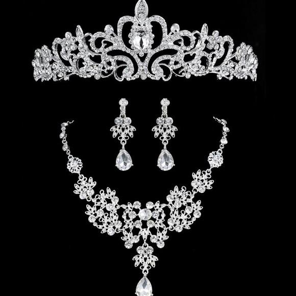 Coroa Tiara Noiva Debutantes + Colar + Brincos 017